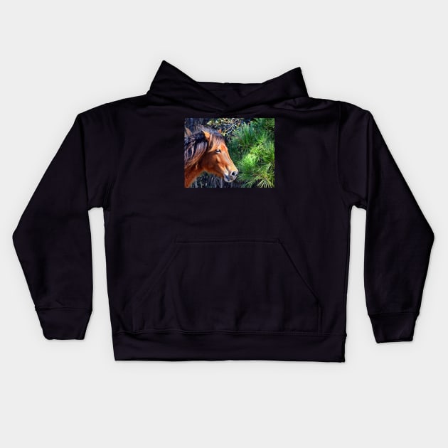 Assateague Pony Enjoying a Splash of Sunshine Kids Hoodie by Swartwout